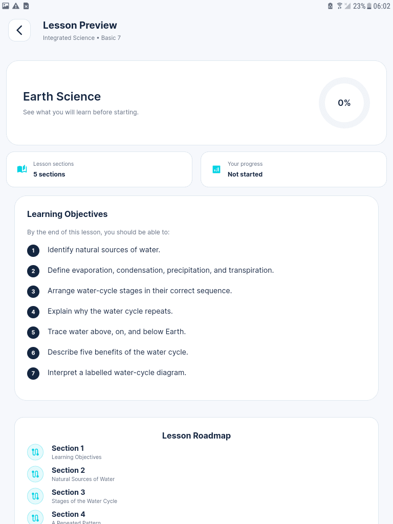 A lesson displayed in the Eduvora app
